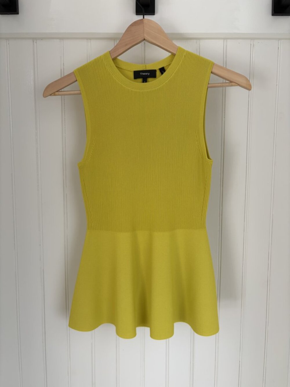 Theory Sleeveless Peplum Knit Top — Chartreuse Yellow, Size 0 Petite
